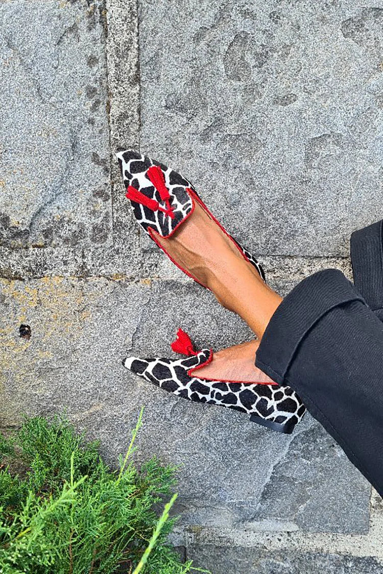 Orynza | Animal Print Loafer With Red Fringes