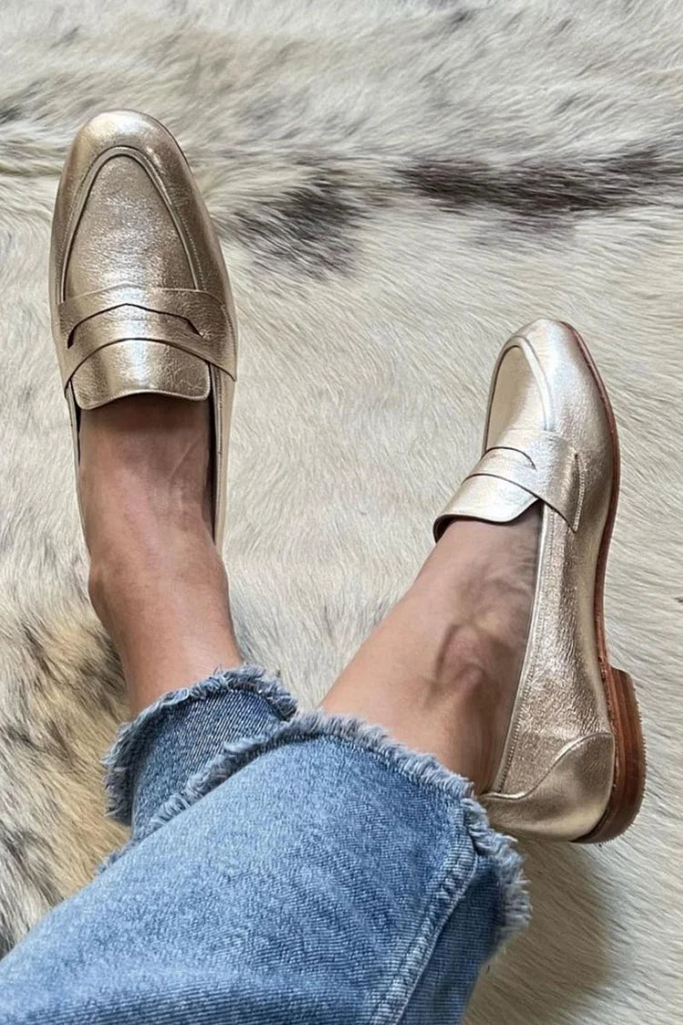 Elyrasa | Shiny Light Gold Loafer
