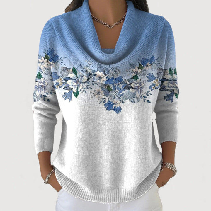 Jazelle │ Women’s sweater with floral pattern and dropped collar