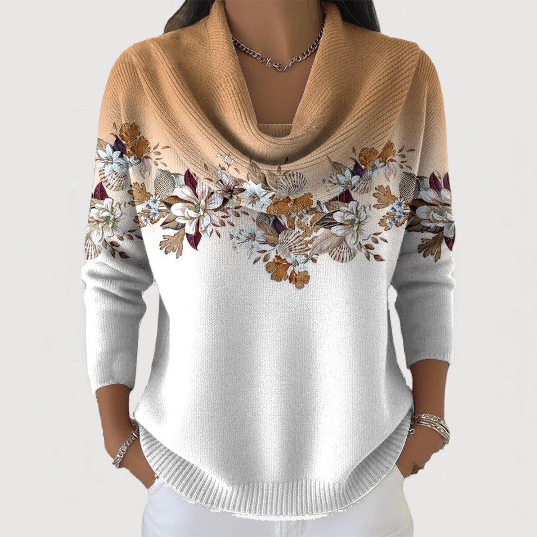 Jazelle │ Women’s sweater with floral pattern and dropped collar