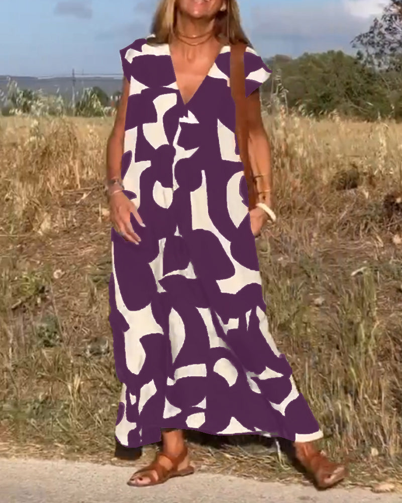 Elowen - Irregular Geometric Print Sleeveless Dress