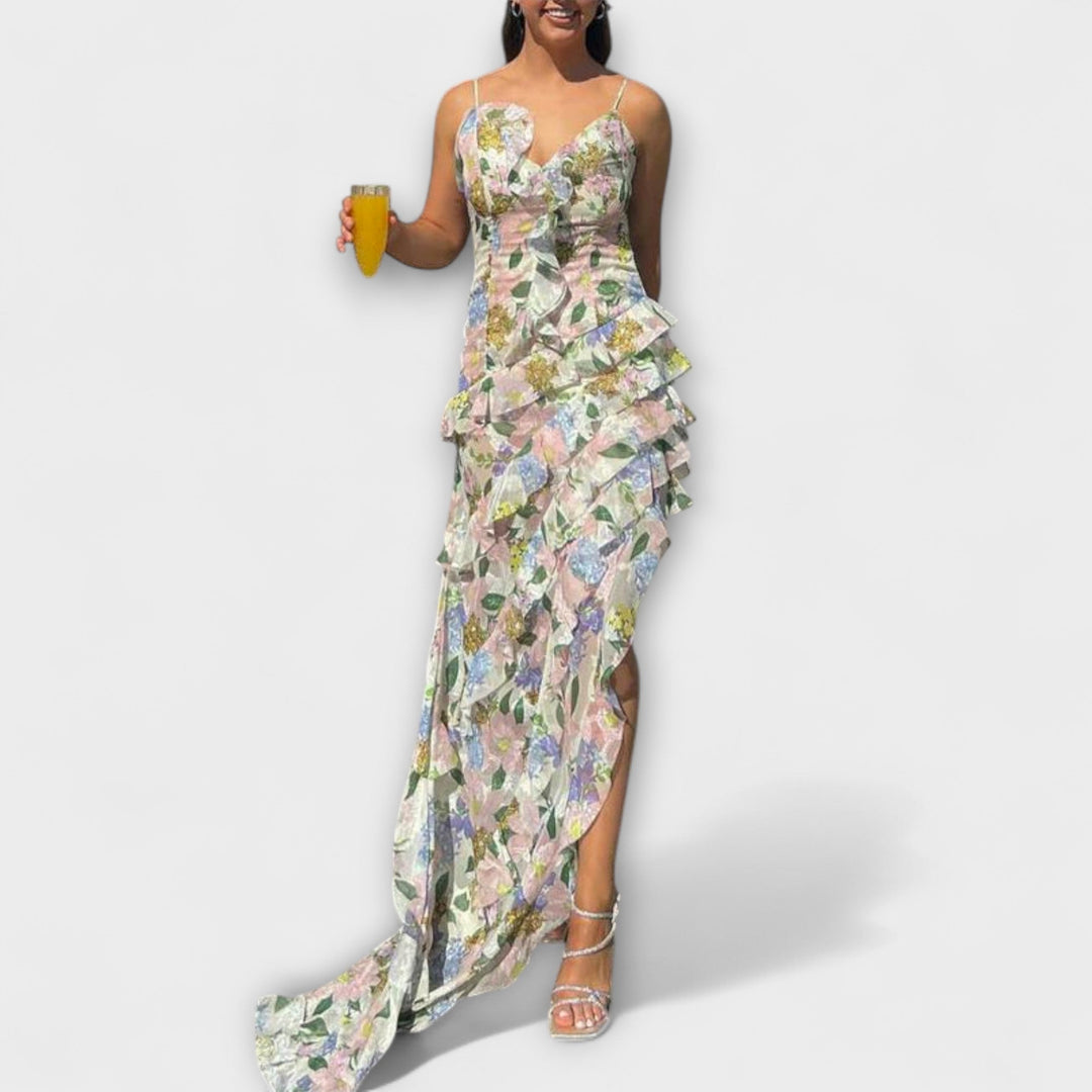 Indie - Ruffled Dress with Strap Print