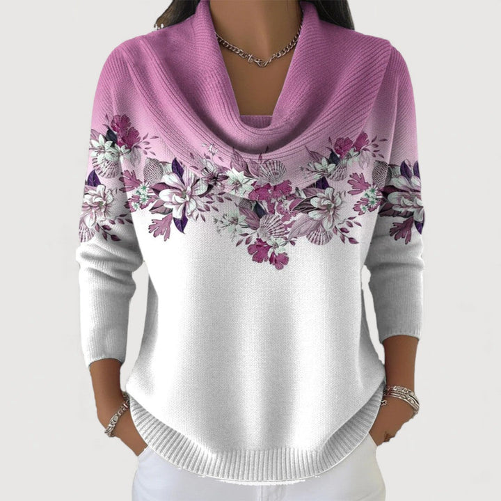 Jazelle │ Women’s sweater with floral pattern and dropped collar