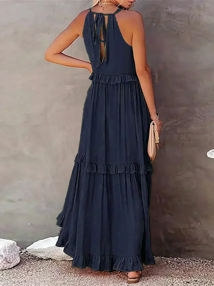 Delilah - Elegant Halter Neck Ruffle Trim Dress