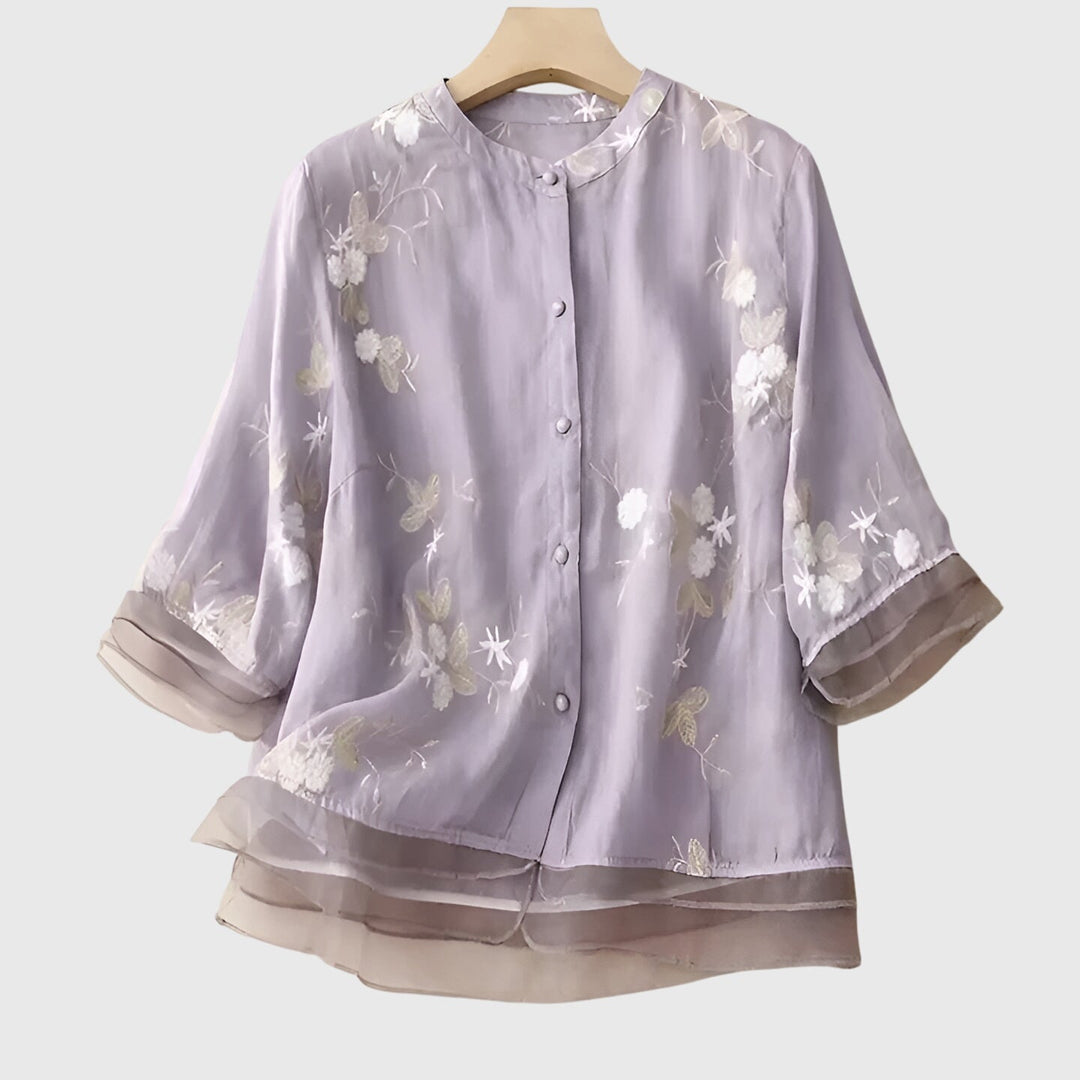 Annie | Elegant Top with Embroidered Flowers