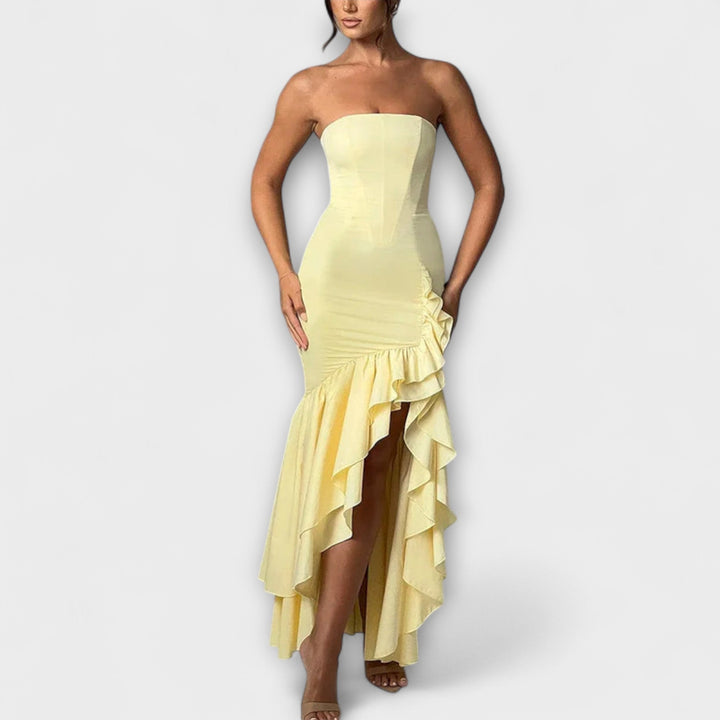 Zuri - Off-Shoulder Slim Fit Maxi Dress with Asymmetrical Hem