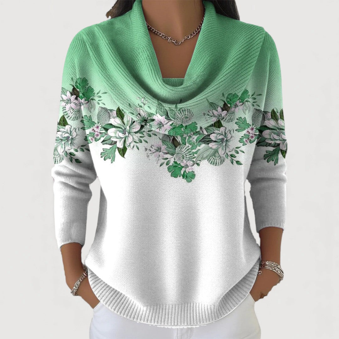 Jazelle │ Women’s sweater with floral pattern and dropped collar
