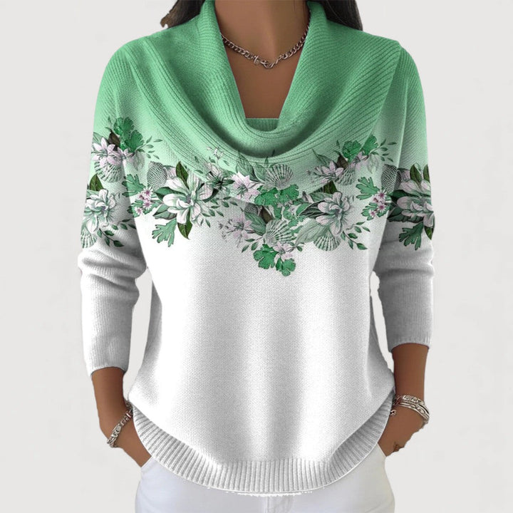 Jazelle │ Women’s sweater with floral pattern and dropped collar