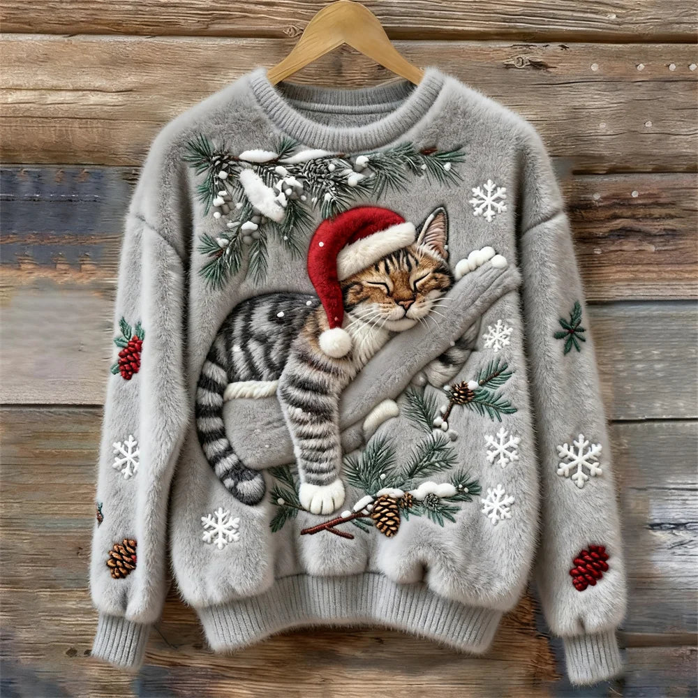 Elisabeth – Plush Sweater with Lazy Cat