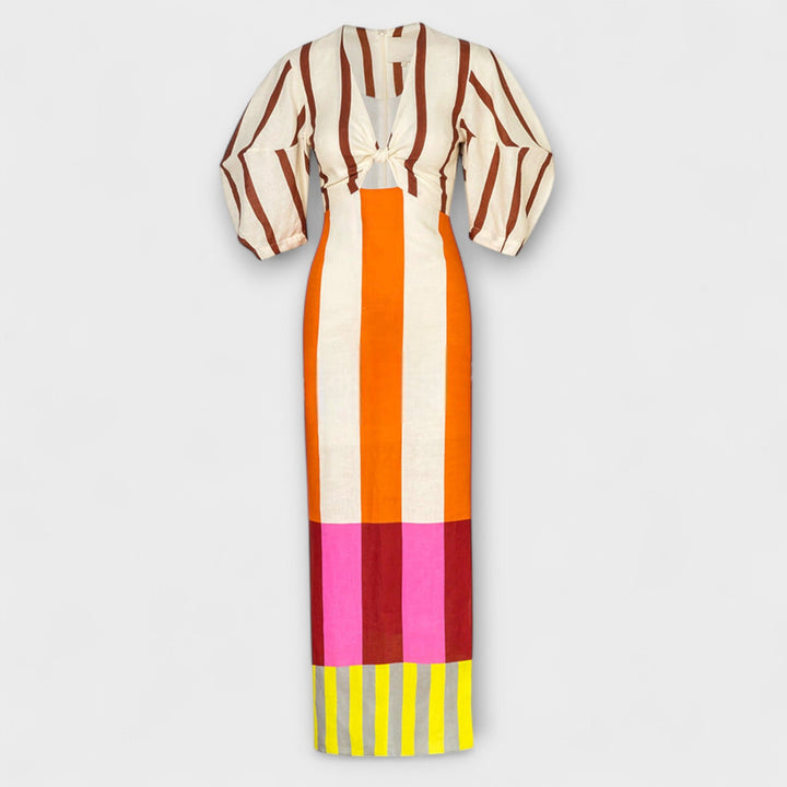 Kaya - Maxi Dress with Front Cutout and Puff Sleeves
