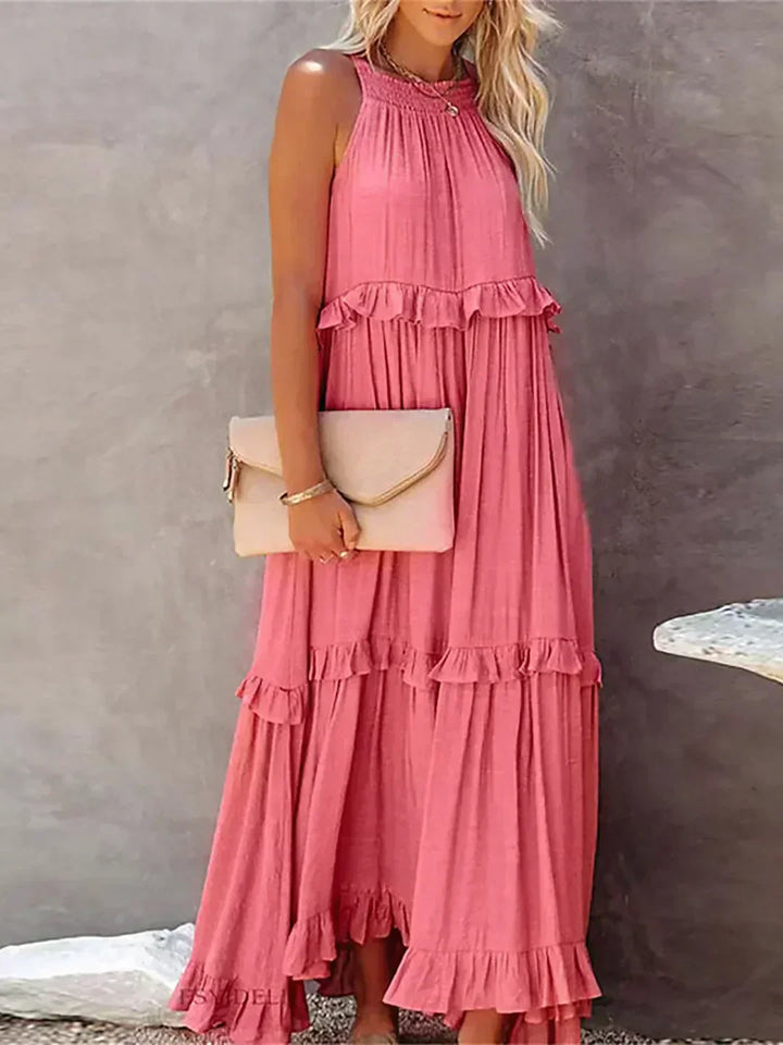 Delilah - Elegant Halter Neck Ruffle Trim Dress