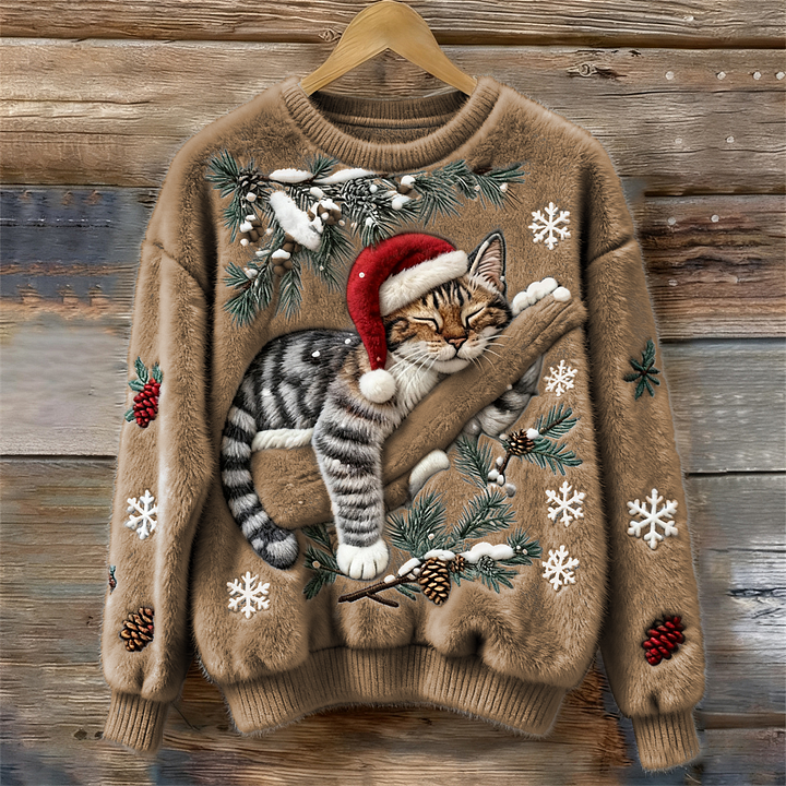 Elisabeth – Plush Sweater with Lazy Cat