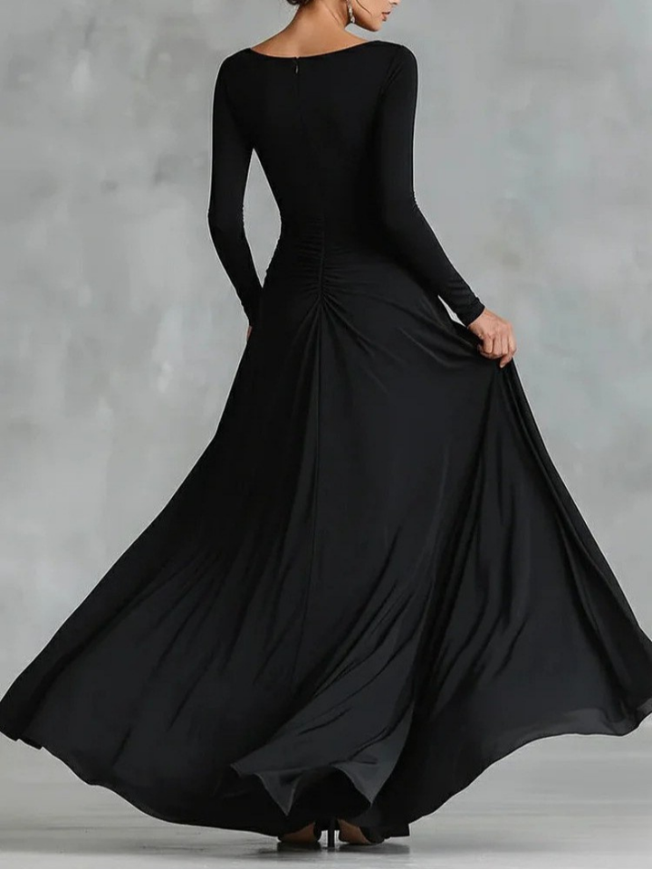 VALERIA – Ruched Boat-Neck Maxi Dress