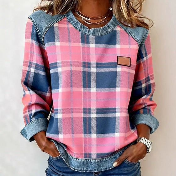 Ivy | Sweatshirt with Checkered Patchwork