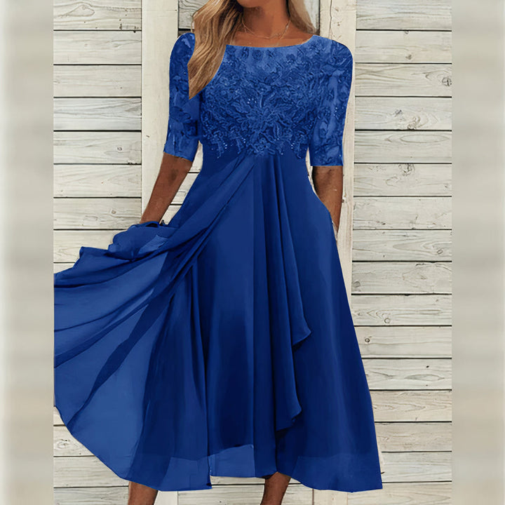 Sylvana - Tea-Length Lace Embroidered Dress